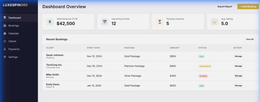 Photo Booth Website Dashboard
